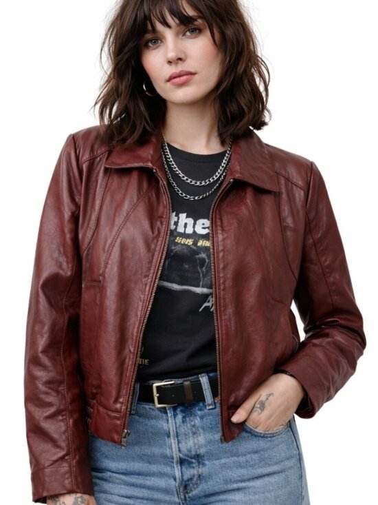 Wilsons Leather Jackets & Blazers - Vintage 80s Oxblood Leather Bomber Jacket Cropped Moto Wilsons